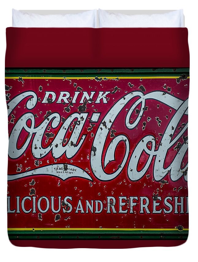 Coca Cola Duvet Cover featuring the photograph Coca Cola Sign by Paul Freidlund