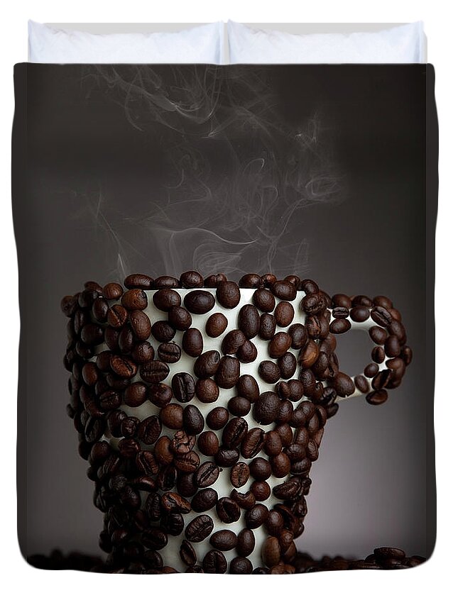 Black Color Duvet Cover featuring the photograph Cofee Time by Polarica