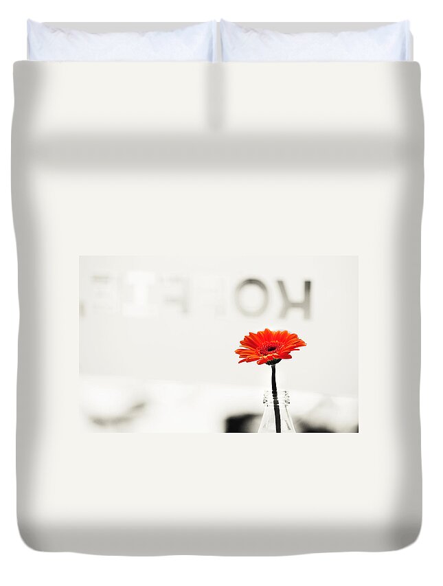 Netherlands Duvet Cover featuring the photograph Coffee and Gerbera 1. Utrecht by Jenny Rainbow