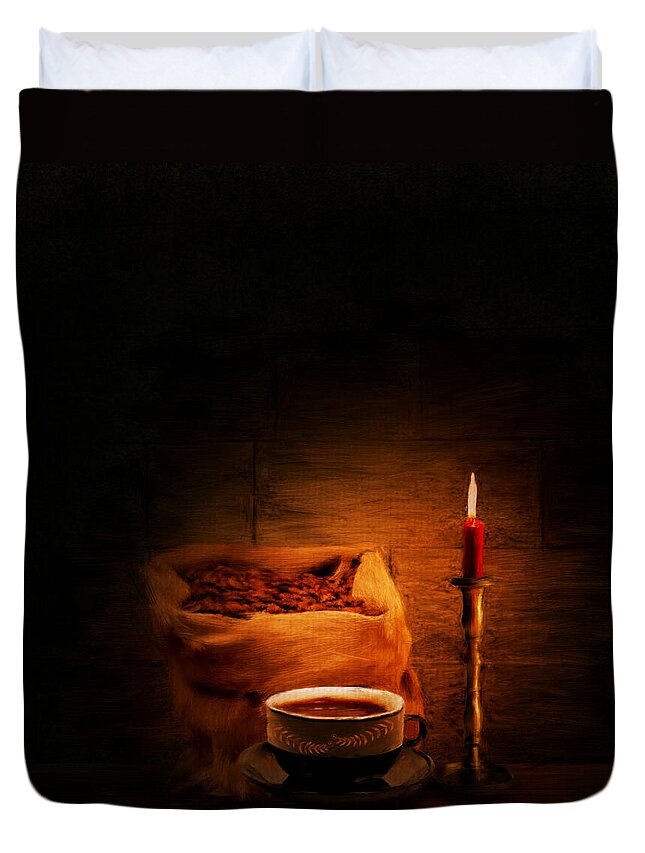 Coffee Duvet Cover featuring the digital art Coffee Date by Lourry Legarde