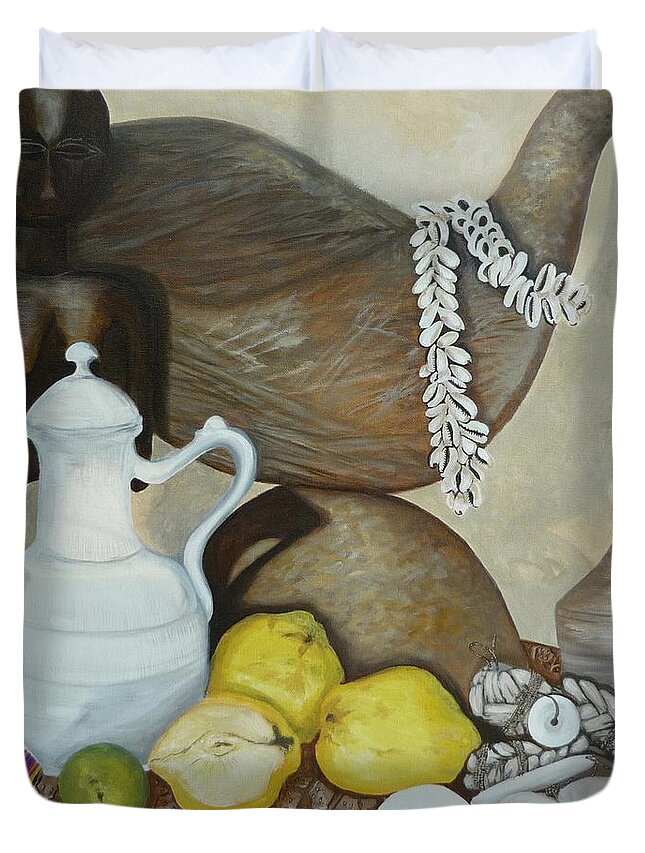 Food Duvet Cover featuring the painting Coffee Pot by Helen Syron