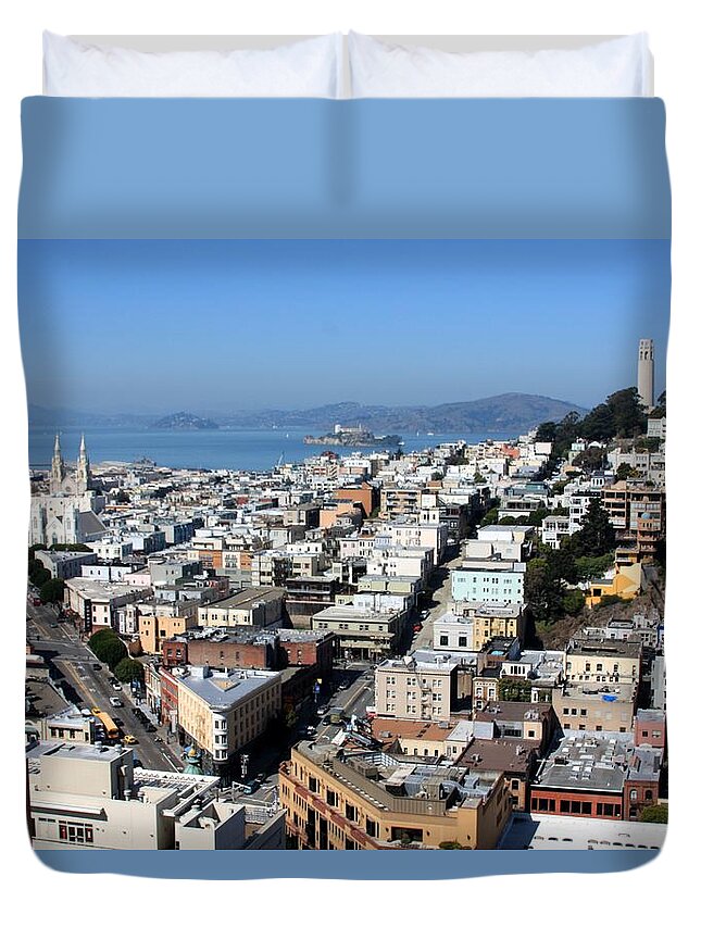 San Francisco Duvet Cover featuring the photograph Coit Tower With Telegraph Hill by J.castro
