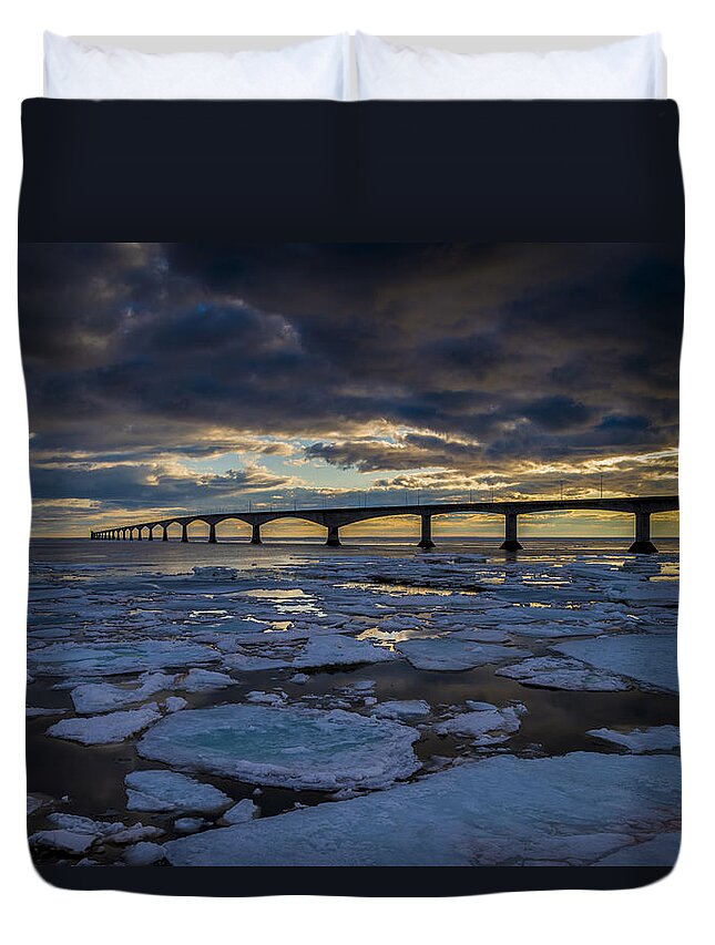Bridge Duvet Cover featuring the photograph Cold Crossing by Russ Burch