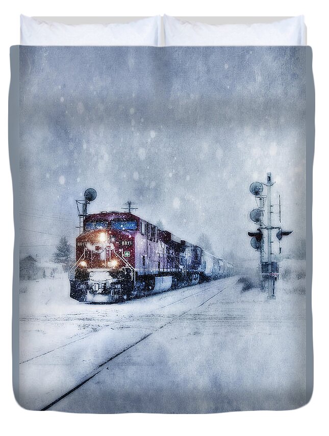 Train Duvet Cover featuring the photograph Cold Nights On The Midnight Train Color by Theresa Tahara