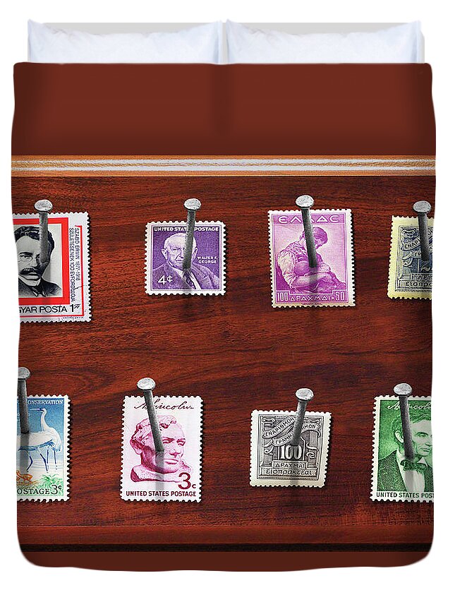 Savad Duvet Cover featuring the photograph Collector - Stamp Collector - My stamp Collection by Mike Savad