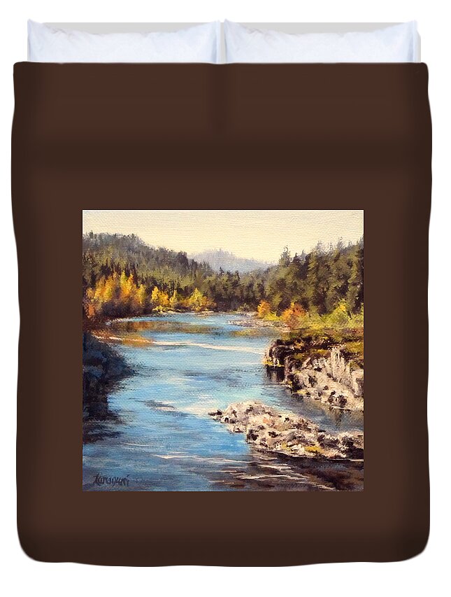 Original Duvet Cover featuring the painting Colliding Rivers fall by Karen Ilari