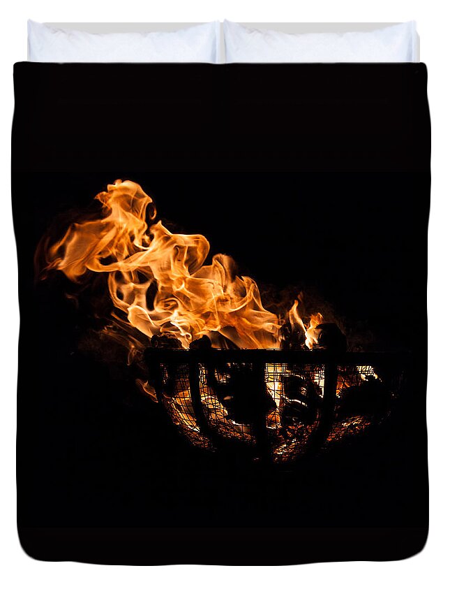 Fire Basket Duvet Cover featuring the photograph Fire Cresset Two by Jerry Gammon