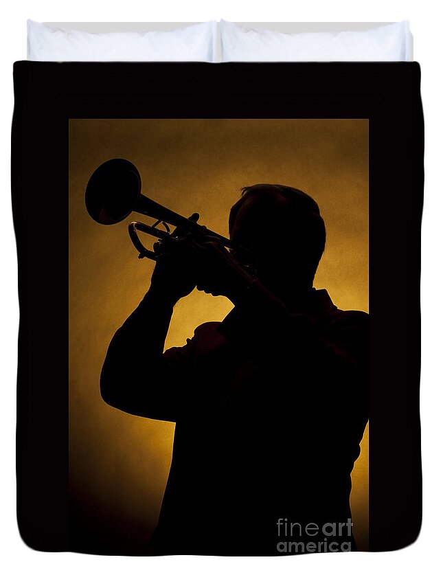 Silhouette Duvet Cover featuring the photograph Color Silhouette of Trumpet Player 3019.02 by M K Miller
