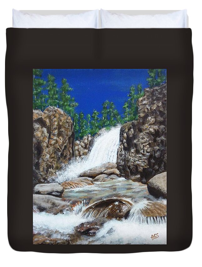 Colorado Waterfall Duvet Cover featuring the painting Colorado by Amelie Simmons