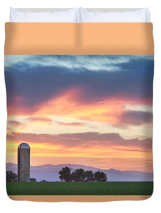 Farms Duvet Cover featuring the photograph Colorado Farmers Sunset by James BO Insogna