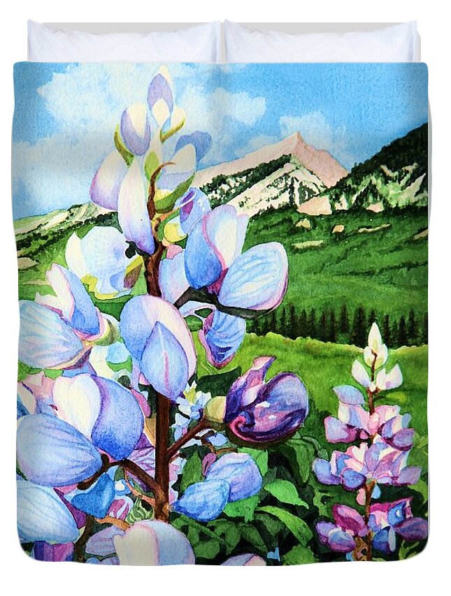 Flowers Duvet Cover featuring the painting Colorado Summer Blues Close-Up by Barbara Jewell