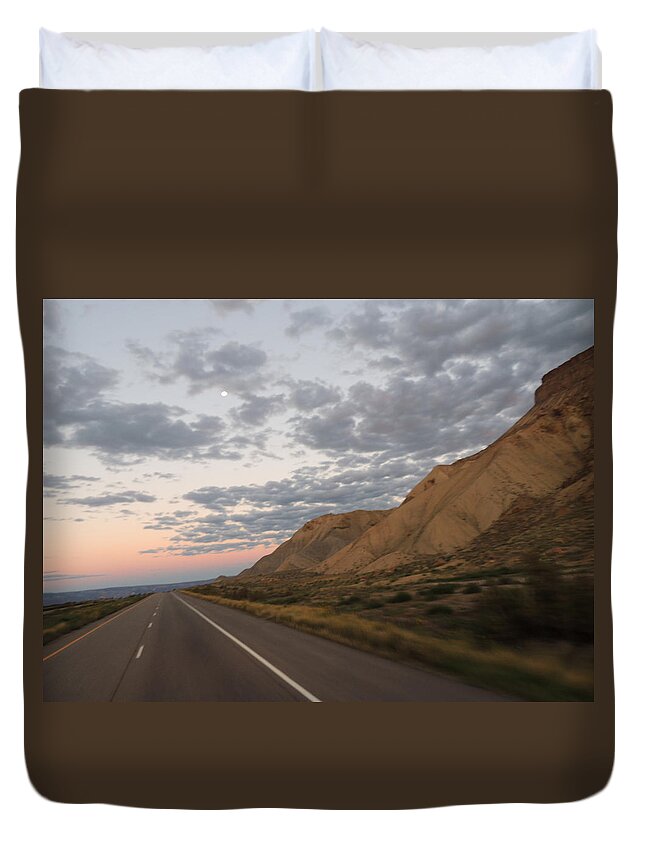A Colorado Landscape Study Shot From The Window Of A Moving Semi Truck. Part Of The Mile A Minute Landscape Series. Duvet Cover featuring the photograph Colorado Sunrise I-70 0227 by Andrew Chambers