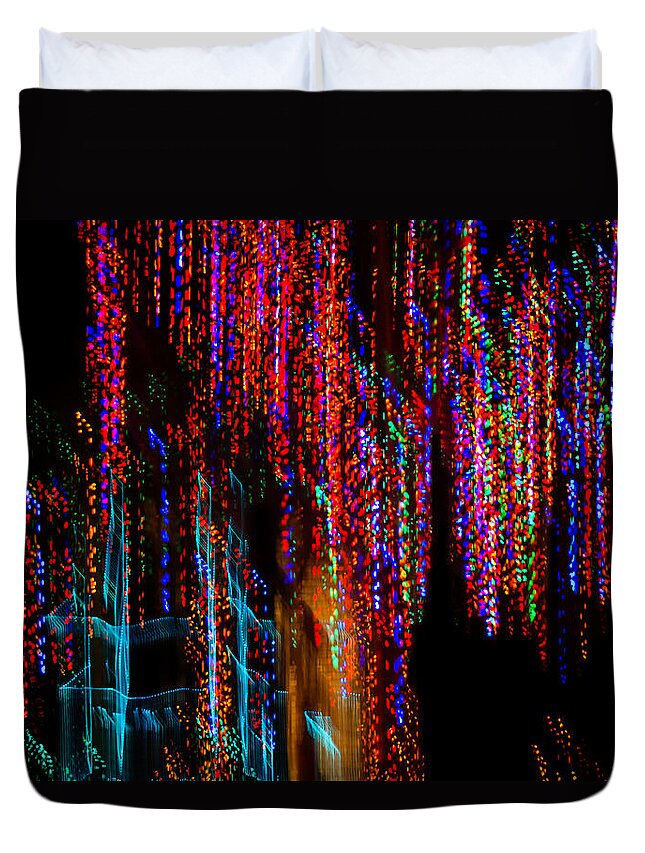 Colorful Christmas Streaks Duvet Cover featuring the photograph Colorful Christmas Streaks - Abstract Christmas Lights Series by Georgia Mizuleva