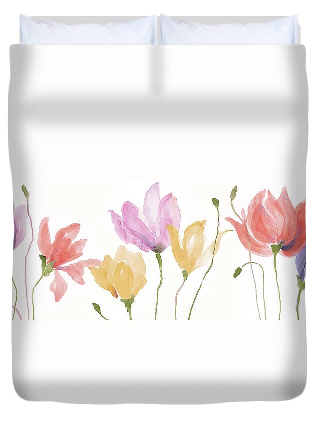 Colorful Duvet Cover featuring the painting Colorful Floral Sway Panel by Lanie Loreth