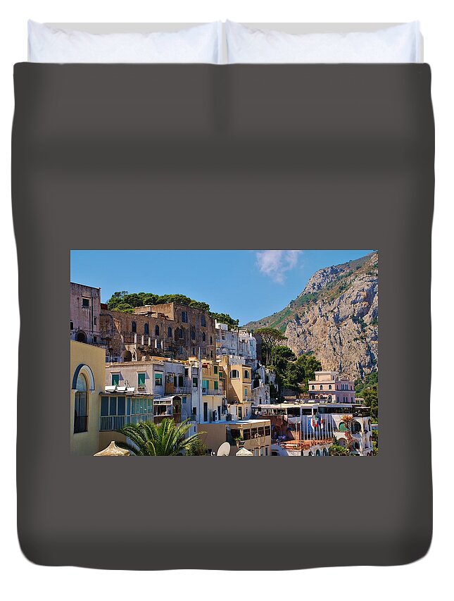 Capri Duvet Cover featuring the photograph Colorful houses in Capri by Dany Lison