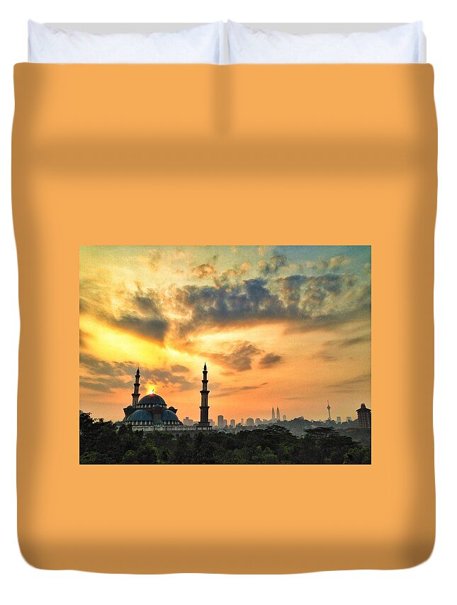 Tranquility Duvet Cover featuring the photograph Colorful Morning - Kuala Lumpur by Www.imagesbyhafiz.com