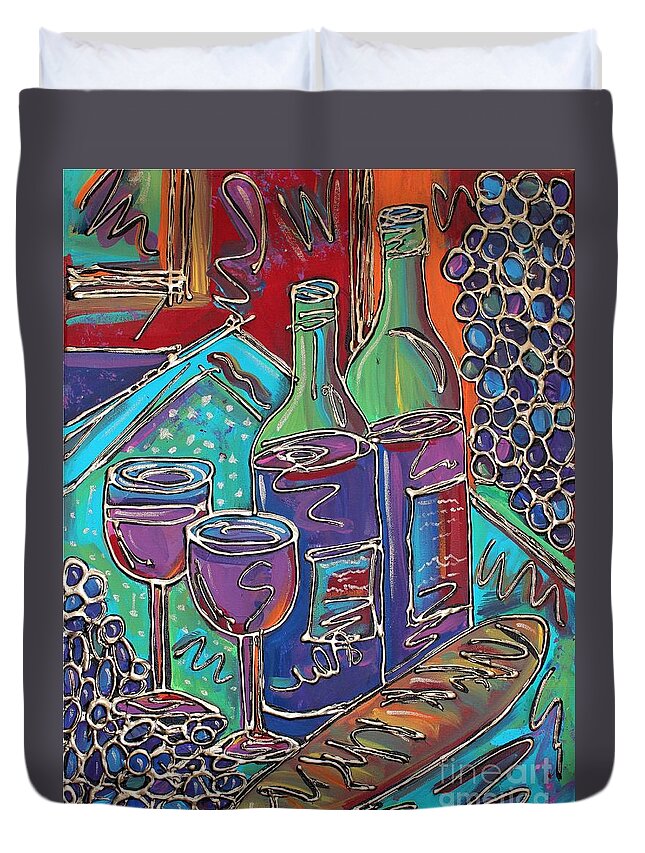 Wine Duvet Cover featuring the painting Colorful Wine Table by Cynthia Snyder