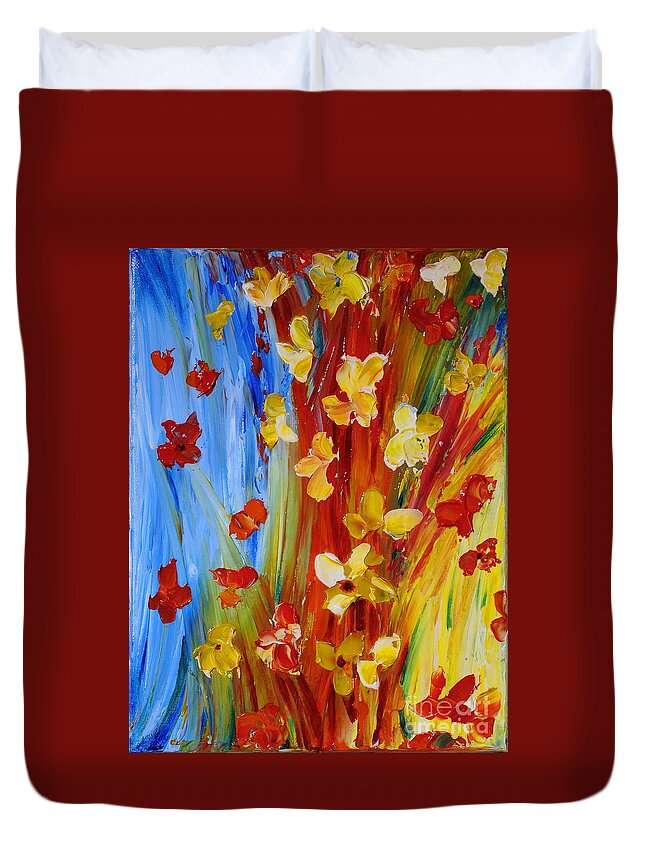Flowers Duvet Cover featuring the painting Colorful World by Teresa Wegrzyn
