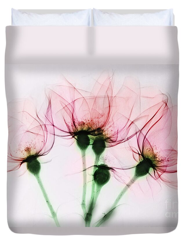 Rose Duvet Cover featuring the photograph Colorized X-ray Of Roses by Scott Camazine