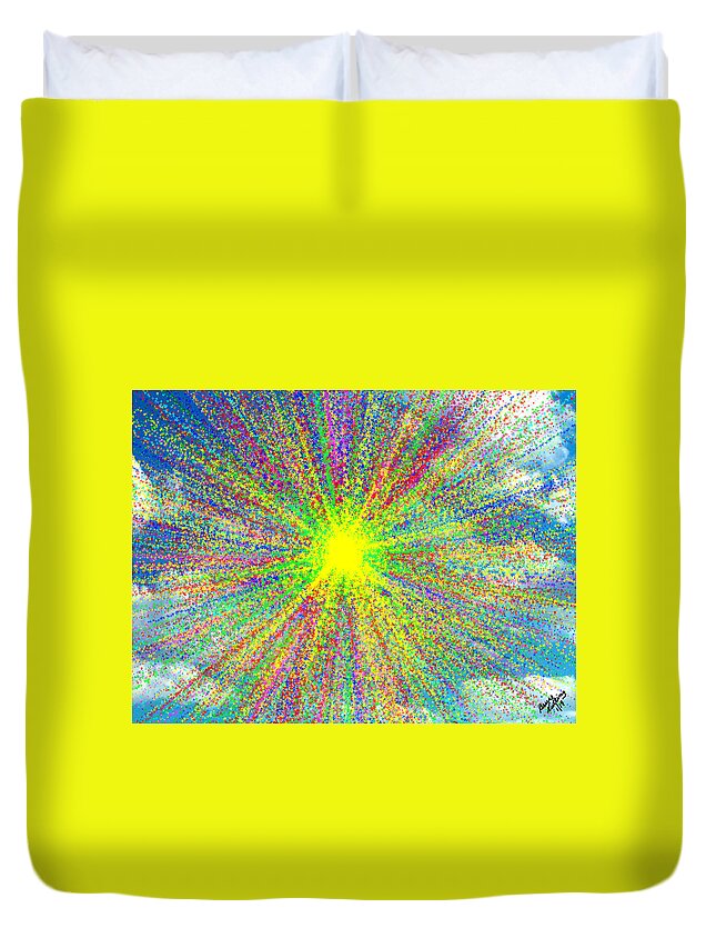 Yellow Duvet Cover featuring the painting Colors in the Sky by Bruce Nutting