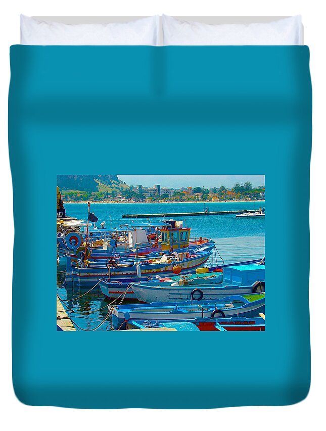 Travel Duvet Cover featuring the photograph Colors of a Fishing Fleet by Tim G Ross