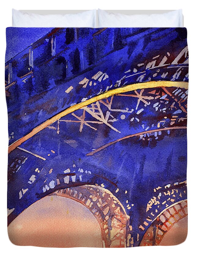 American Watercolour Duvet Cover featuring the painting Colors of Paris- Eiffel Tower by Ryan Fox