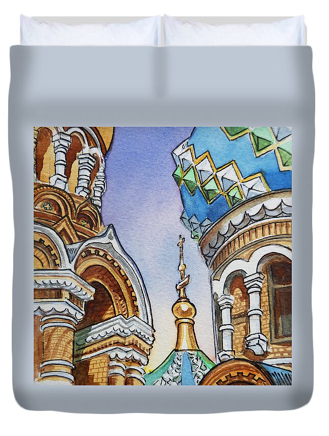 Russia Duvet Cover featuring the painting Colors Of Russia St Petersburg Cathedral II by Irina Sztukowski