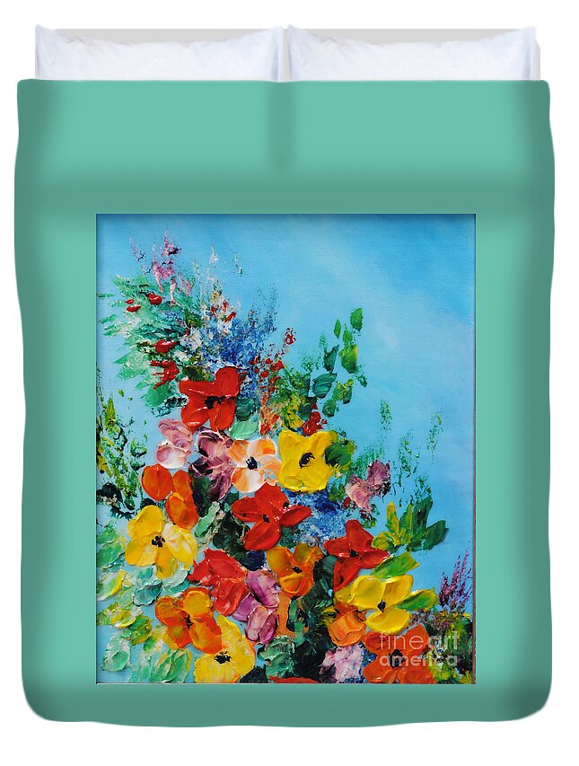 Colorful.red Duvet Cover featuring the painting Colour Of Spring by Teresa Wegrzyn