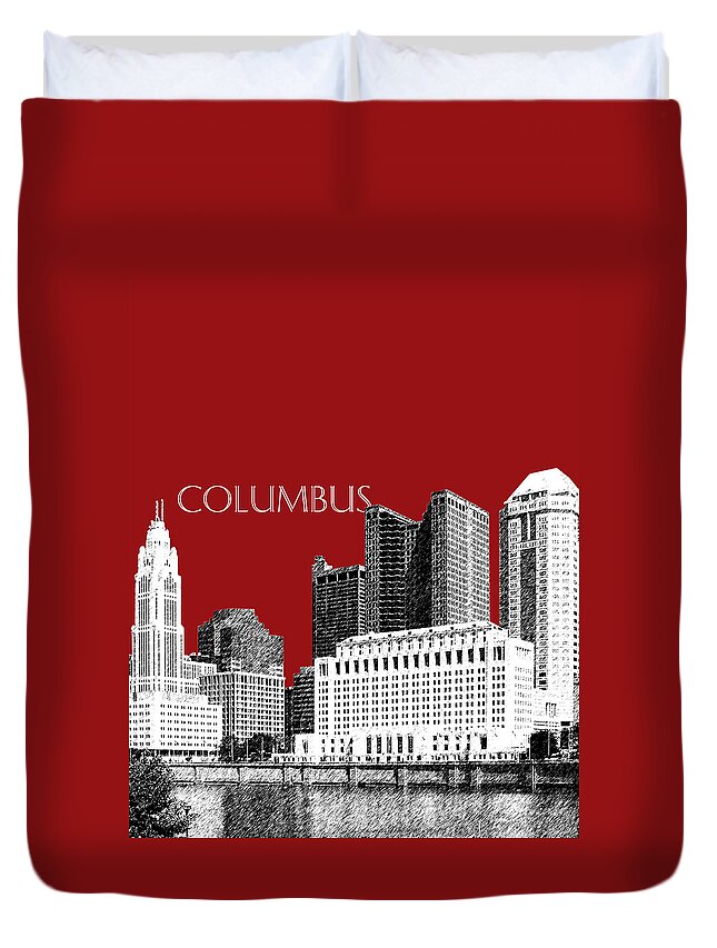 Architecture Duvet Cover featuring the digital art Columbus Skyline - Dark Red by DB Artist
