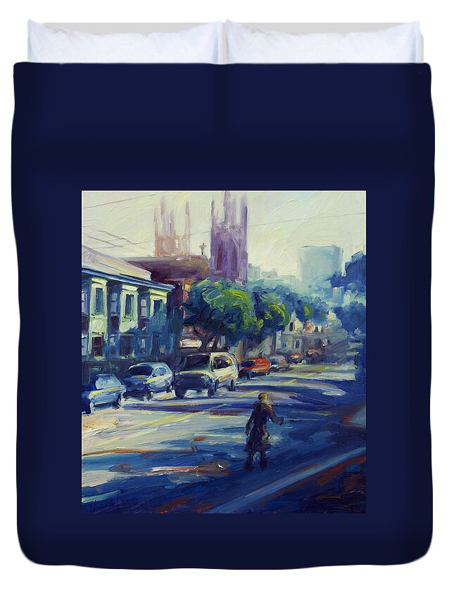 Cityscape Duvet Cover featuring the painting Columbus street by Rick Nederlof