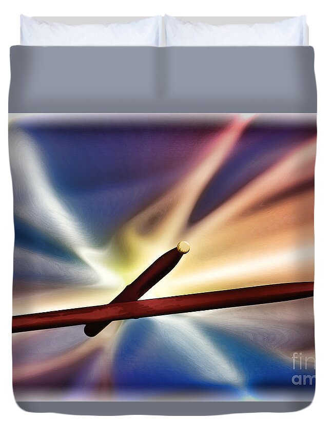 Drum Duvet Cover featuring the painting Combo Trap Drum Sticks Painting in Color 3231.02 by M K Miller
