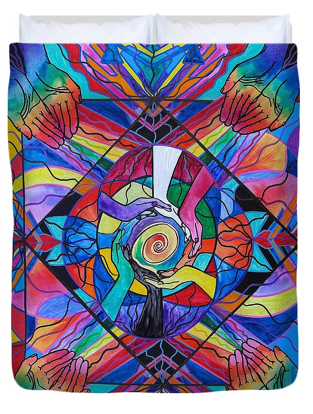 Vibration Duvet Cover featuring the painting Come Together by Teal Eye Print Store