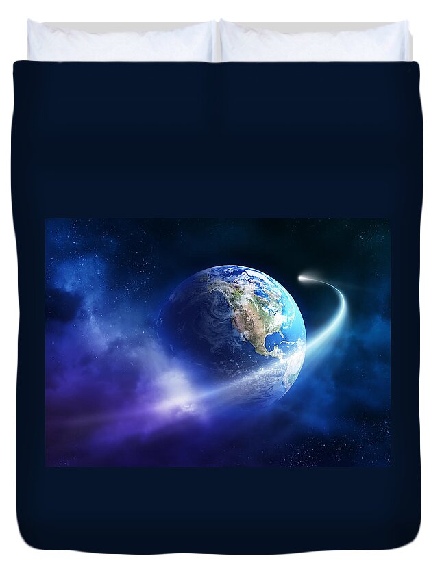 Art Duvet Cover featuring the photograph Comet moving passing planet earth by Johan Swanepoel