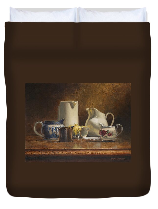 Humorous Duvet Cover featuring the painting Comfort those that Mourn by Graham Braddock