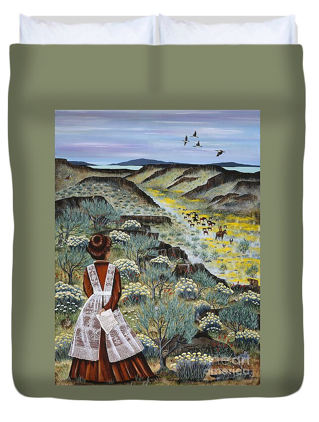 Western Duvet Cover featuring the painting Coming Home by Jennifer Lake