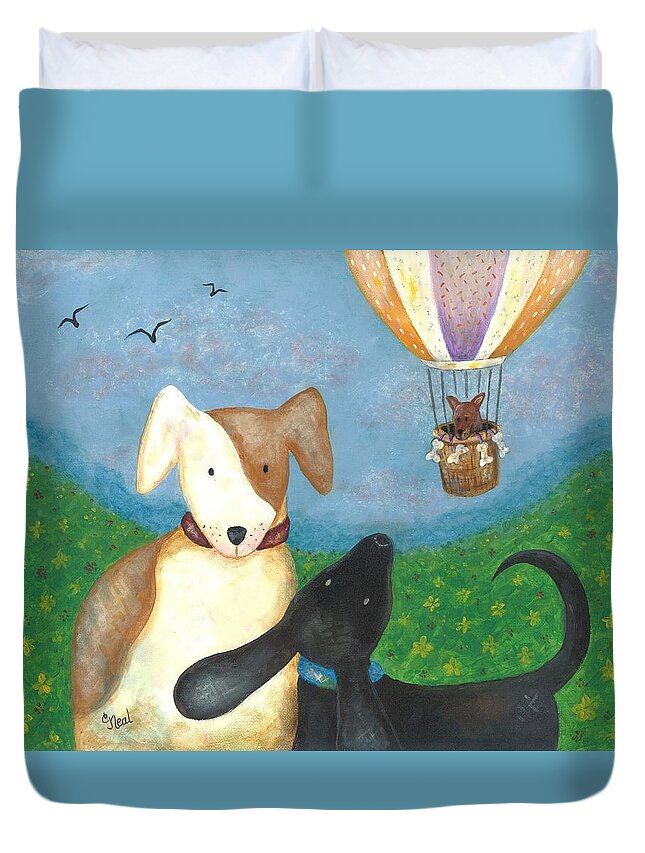 Dog Duvet Cover featuring the painting Company Coming by Carol Neal