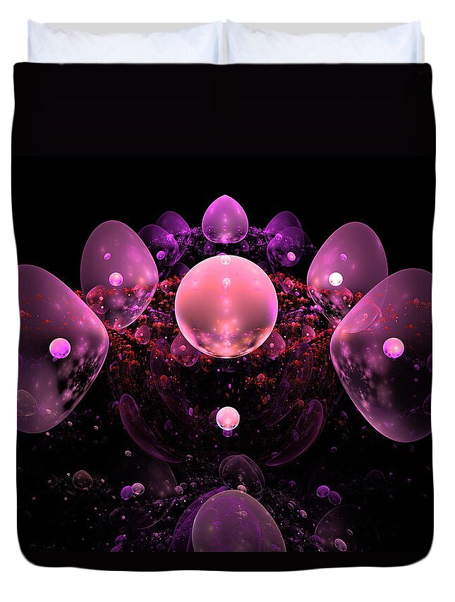Pink Duvet Cover featuring the photograph Computer Generated Pink Abstract Bubbles Fractal Flame Art by Keith Webber Jr