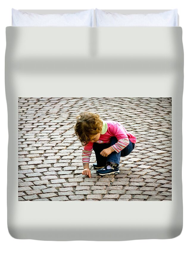 Child Duvet Cover featuring the photograph Concentration by Jenny Setchell