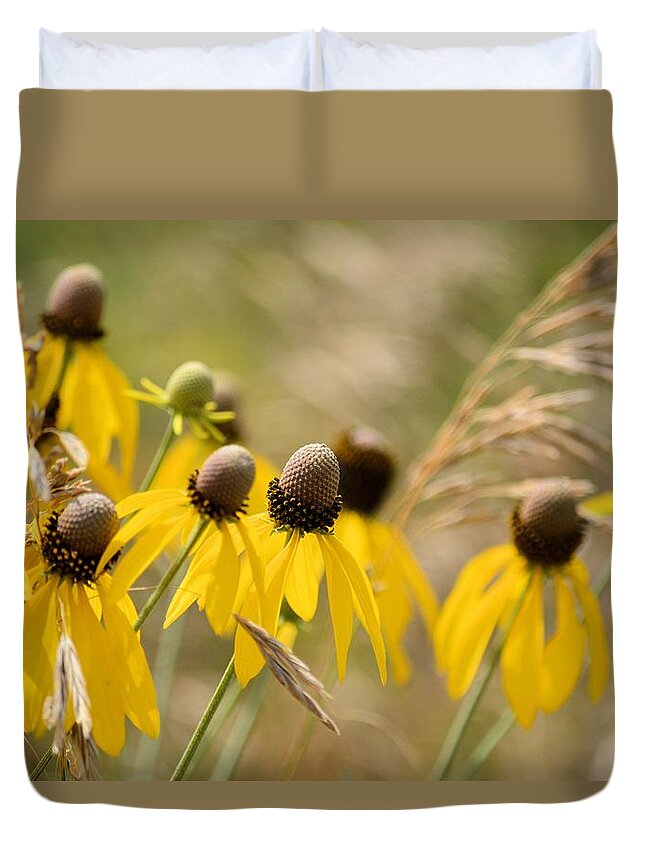 Yellow Duvet Cover featuring the photograph Cone Flower 8340 by Bonfire Photography
