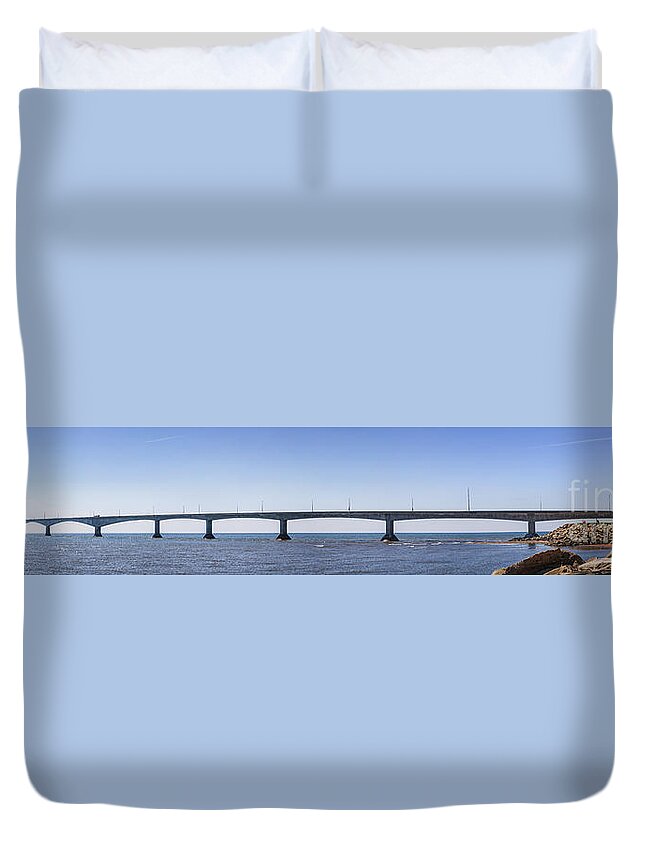 Bridge Duvet Cover featuring the photograph Confederation Bridge panorama 3 by Elena Elisseeva