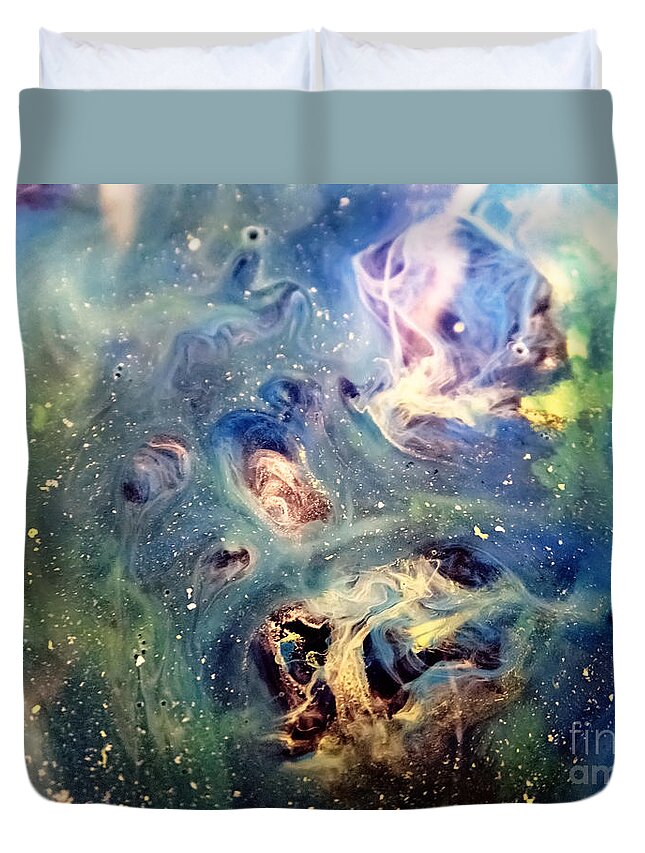 Watercolor Paintings Duvet Cover featuring the painting Constellation Crab Abstract Watercolor Painting by Justyna Jaszke JBJart