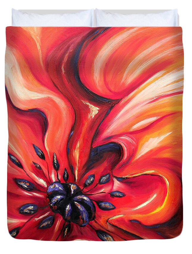 Flower Duvet Cover featuring the painting Consuming Fire by Meaghan Troup