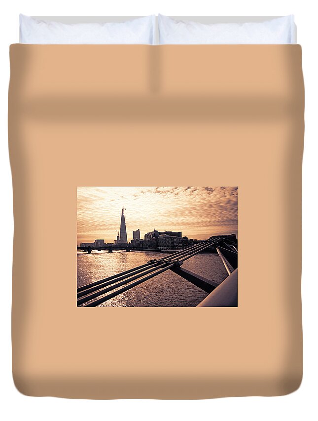London Millennium Footbridge Duvet Cover featuring the photograph Contemporary Bridge In London by Cirano83
