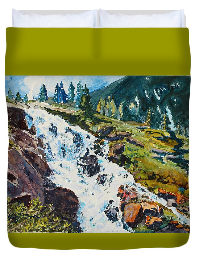Continental Falls Duvet Cover featuring the painting Continental Falls by Mary Benke