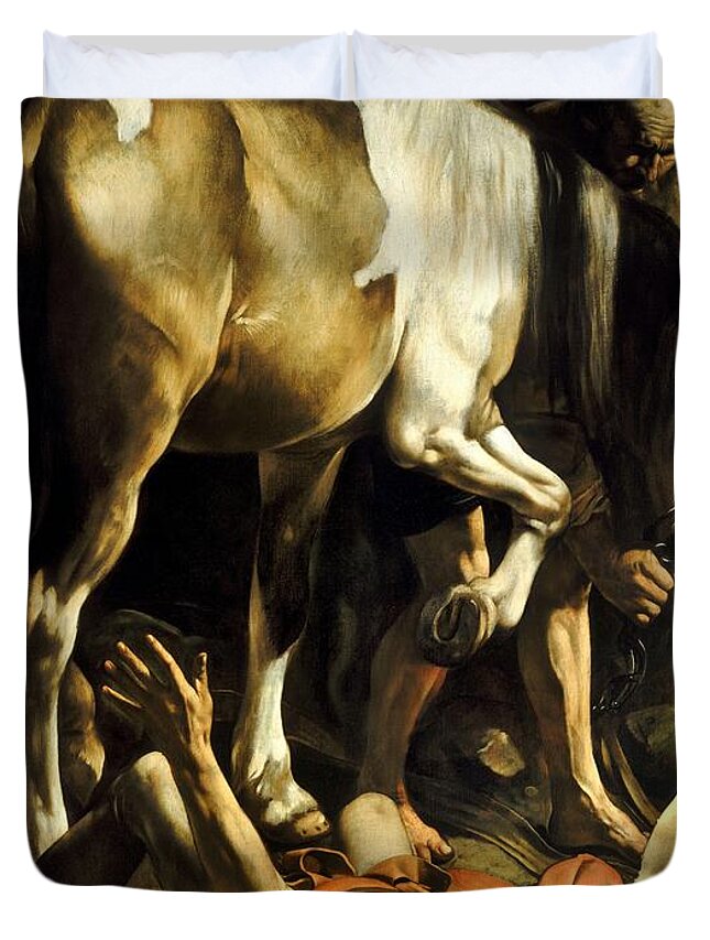 Conversion On The Way To Damascus Duvet Cover featuring the painting Conversion on the Way to Damascus by Michelangelo Caravaggio