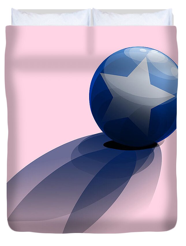 Pink Duvet Cover featuring the digital art Blue Ball decorated with Star by Vintage Collectables