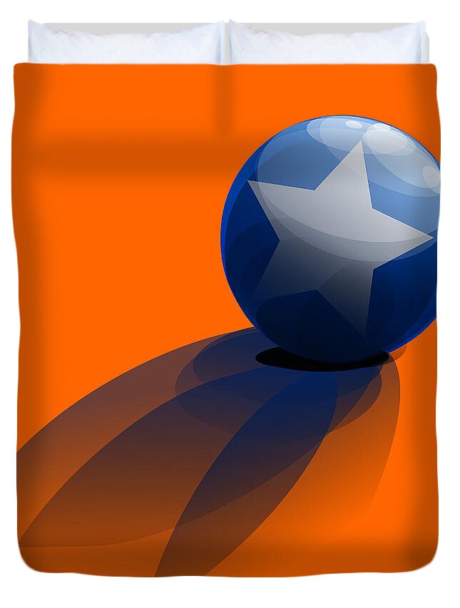 Orange Duvet Cover featuring the digital art Blue Ball decorated with star orange background by Vintage Collectables