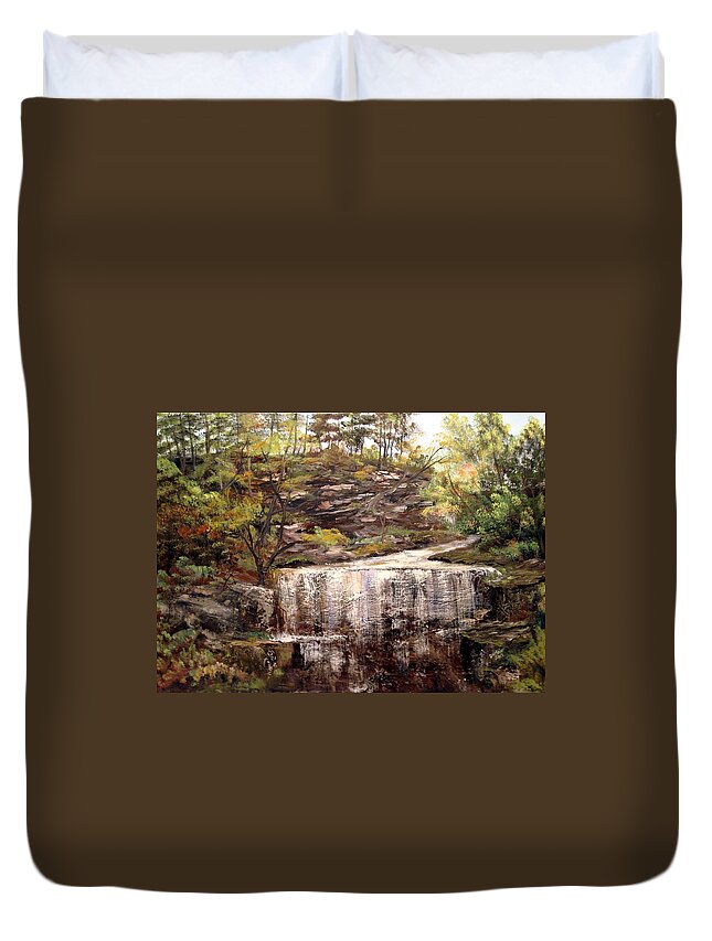 Waterfall Duvet Cover featuring the painting Cool Waterfall by Dorothy Maier