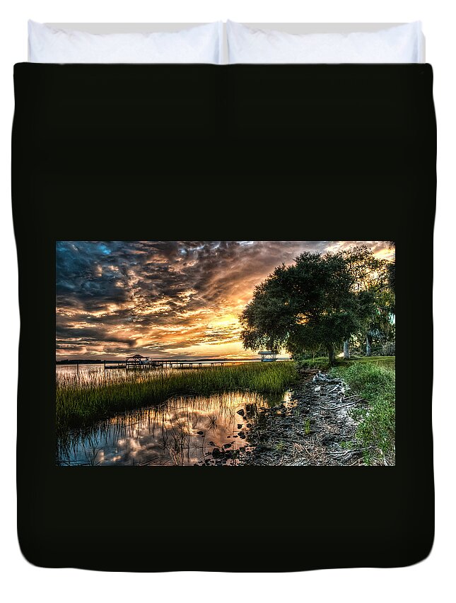 Clouds Duvet Cover featuring the photograph Coosaw Plantation Sunset by Scott Hansen