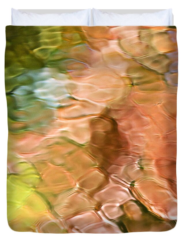 Mosaic Duvet Cover featuring the photograph Coral Mosaic Abstract Square by Christina Rollo